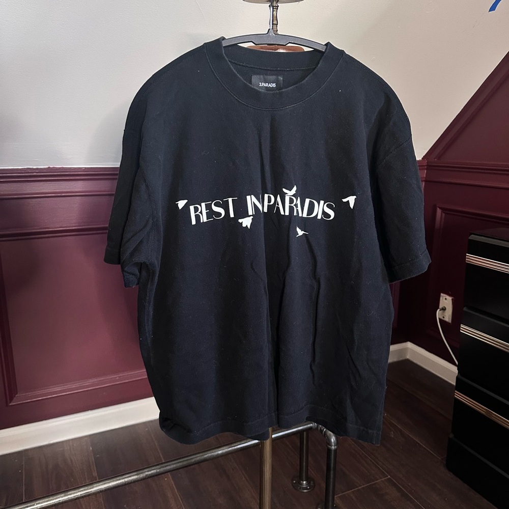 3.Paradis black “Rest in Paradis” peace dove heavy t-shirt